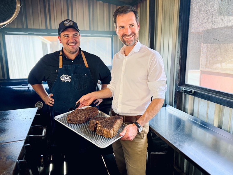 While in Austin, the visiting team from Michelin Guide, including Gwendal Poullennec, dined at LeRoy and Lewis Barbecue. Evan LeRoy conducted a tour of the pit.