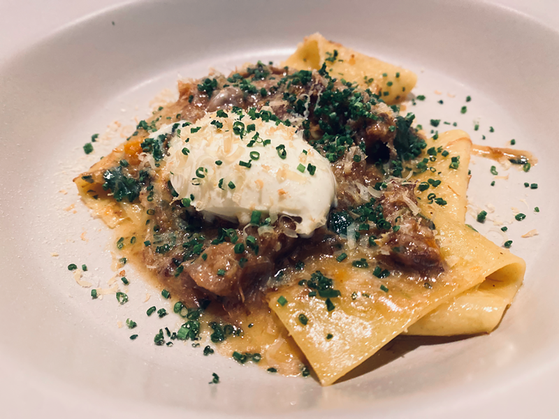 Braised oxtail pappardelle with berbere spice, smoked ricotta and creme fraiche.