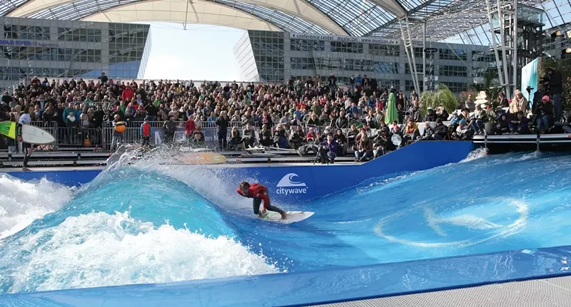 Image: The Surf & Style European Championship is held every year in the (wait for it) Munich Airport in Germany in a wave pool built by Citywave. A similar concept is headed to Deep Ellum next year.