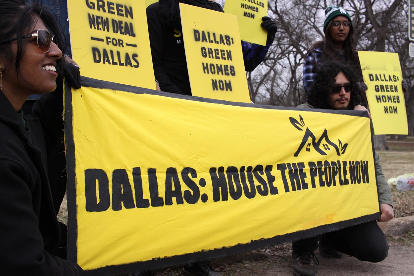 Members of the Sunrise Movement Dallas rally for housing on Jan. 21