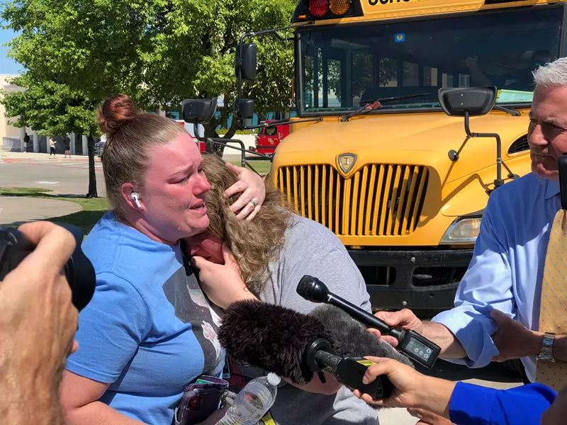 Image: Stephanie Wade and her daughter, Keeley, broke down as they recounted the shooting at Timberview High Schooll