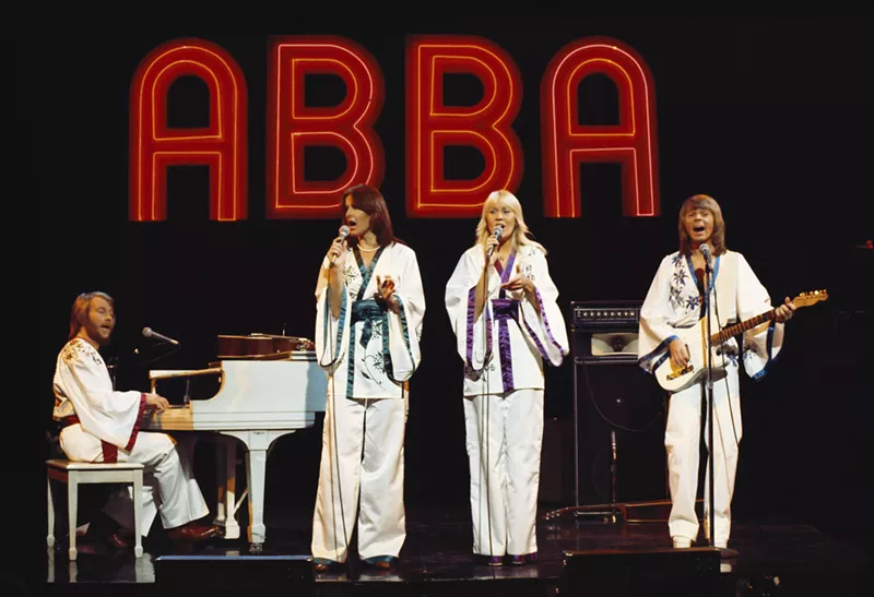 Image: Photo of Abba, October 19, 1976, California, Los Angeles, Filmed for Midnight Special TV show (aired February 4, 1977) Abba L-R : Benny Andersson, Anni-Frid Lyngstad, Agnetha Faltskog, Bjorn Ulvus.