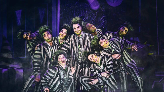 Justin Collette and the company of Beetlejuice:The Musical, now playing The Music Hall at Fair Park.
