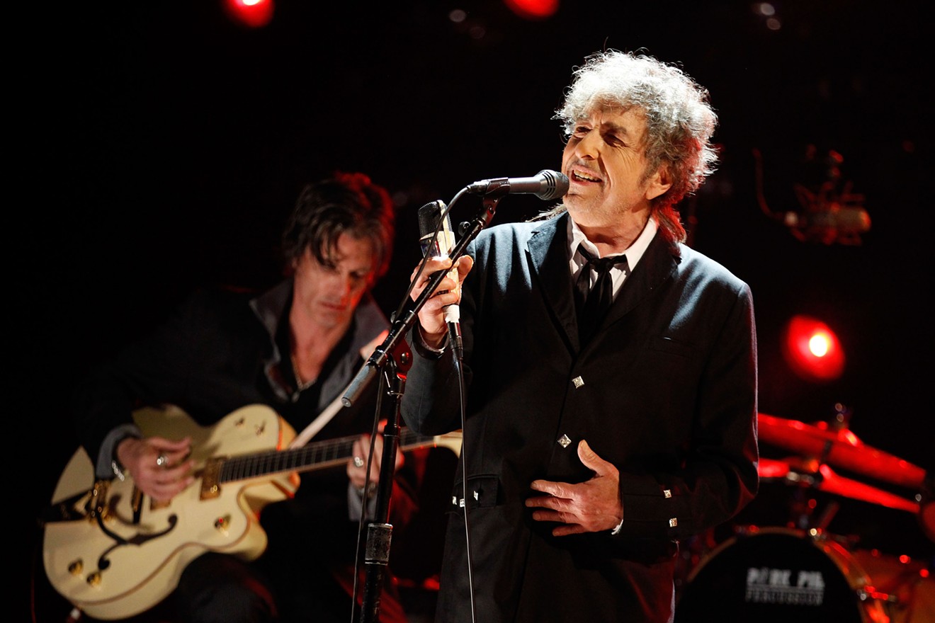 Bob Dylan performs onstage in 2012 in Los Angeles. Cameras weren't allowed at his Dallas concert Thursday night.
