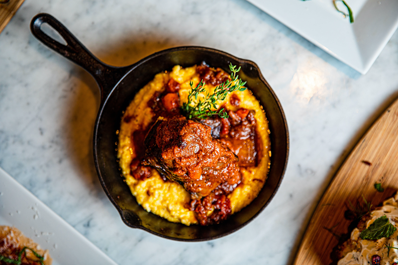 Image: Cabernet-braised short ribs on cheesy polenta
