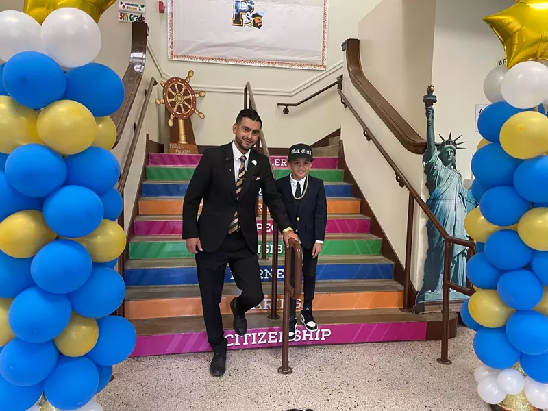 Image: The Breakfast Club made us believe that school principals were humorless, but DISD principal Tito Salas (left, with student Levi Espinoza) proved us wrong.