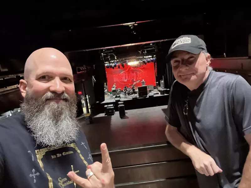Image: Local disc jockeys Rob Colwell, left, and Lee Russell, right, at the June 15 live broadcast of Drowning Pool at The Studio at the Factory.