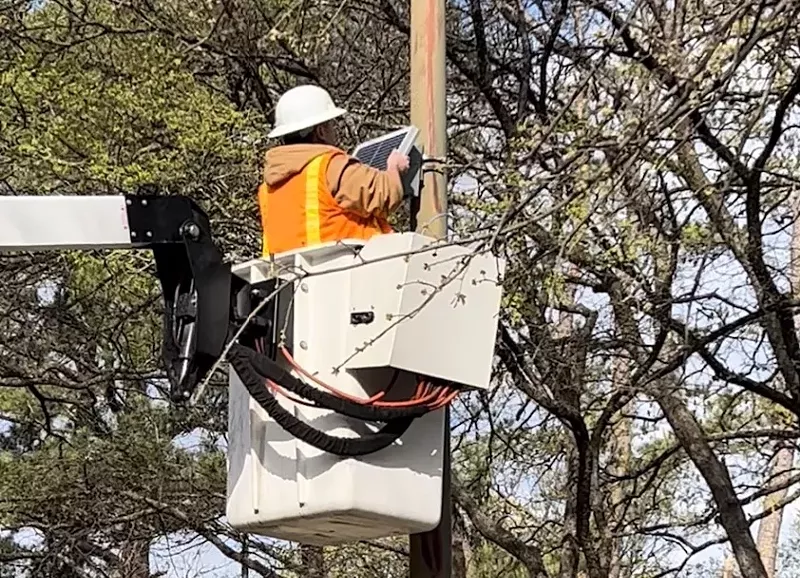 Image: The first of two air monitors is installed in Joppa.
