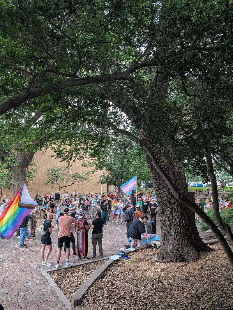 Image: Rallygoers gathered at Denton City Hall on Tuesday evening after Mayor Gerard Hudpseth declined to make the city's Pride Proclamation.