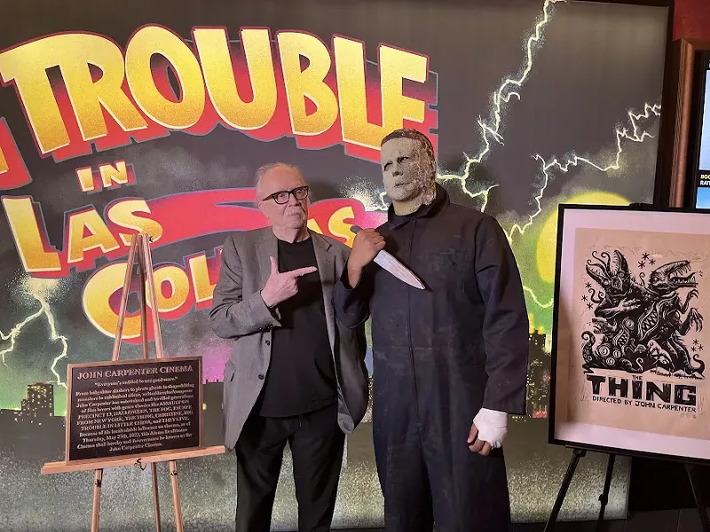 Image: Halloween director John Carpenter (left) and serial killer Michael Myers helped rechristen the Alamo Drafthouse movie theater in Las Colinas as the John Carpenter Cinema on Thursday.
