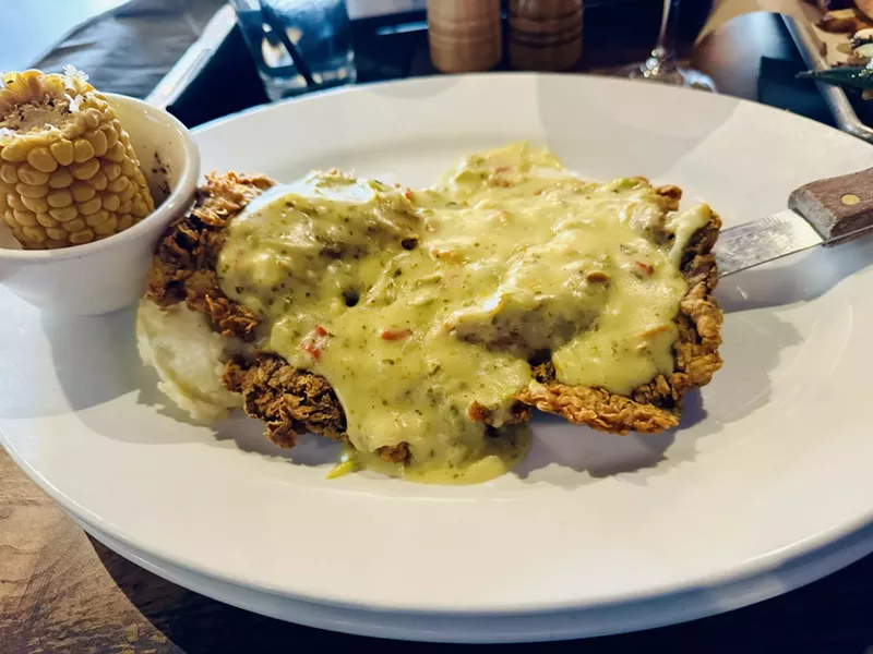 Image: The Rackhouse's jalapeno gravy-laden chicken fried steak (it's bigger than it looks here; the plate is huge).