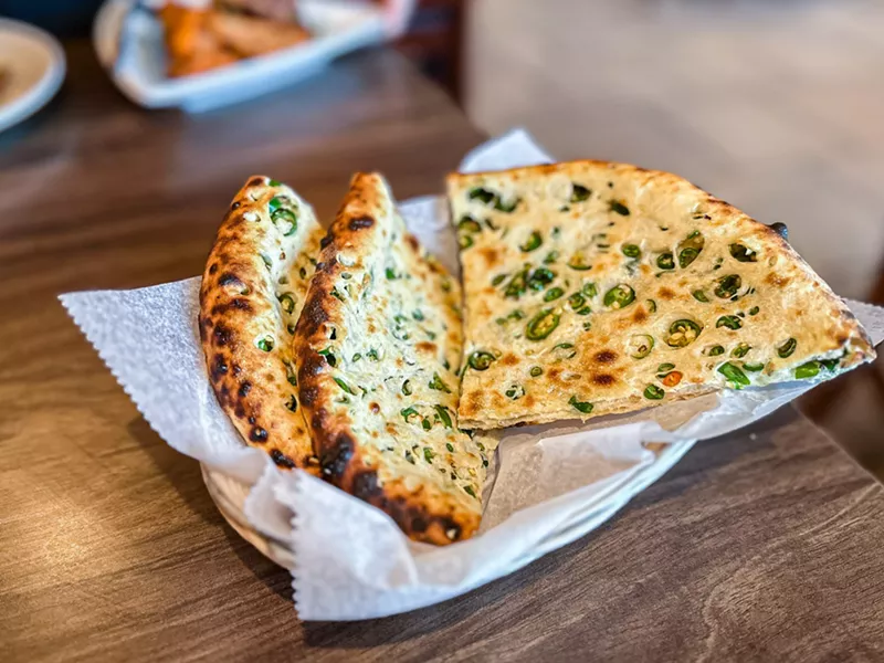 Image: Bullet naan, stuffed with hot green chilies and potatoes.