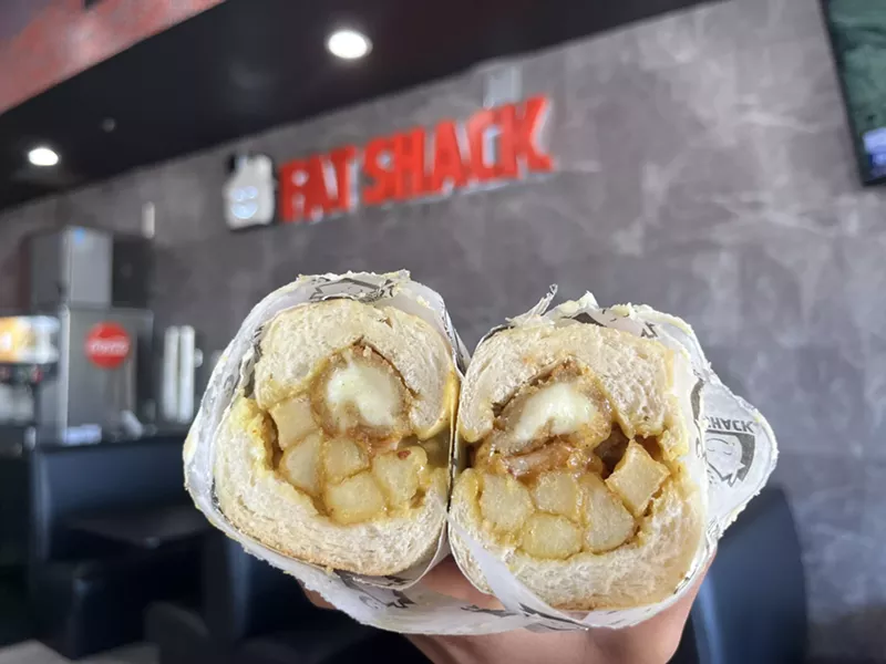 Image: Fat Shack sandwiches come with mozzarella sticks and fries. Yum.