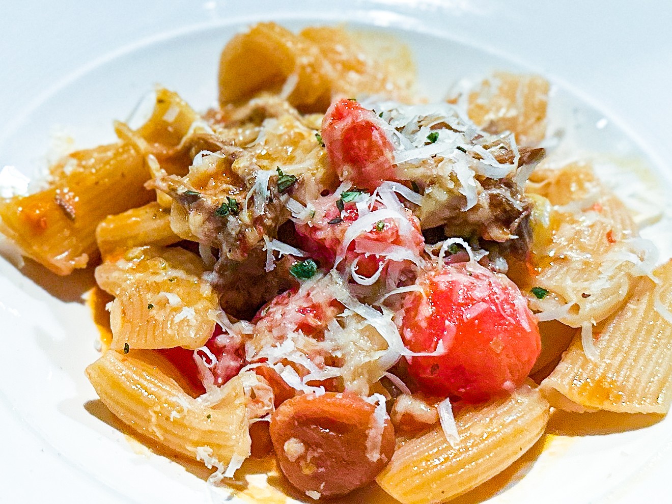 Lynae Fearing's discovery from the isle of Capri: rigatoni Genovese, with alla Genovese, cherry tomatoes, Calabrian chili and Grana Padano.