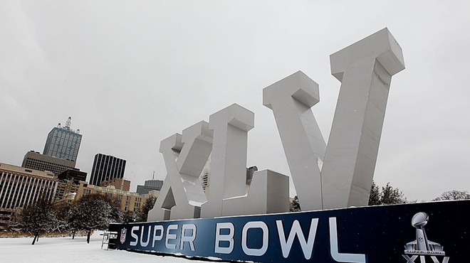 Snow covers the ground around a Super Bowl  XLV in 2011 in Dallas.