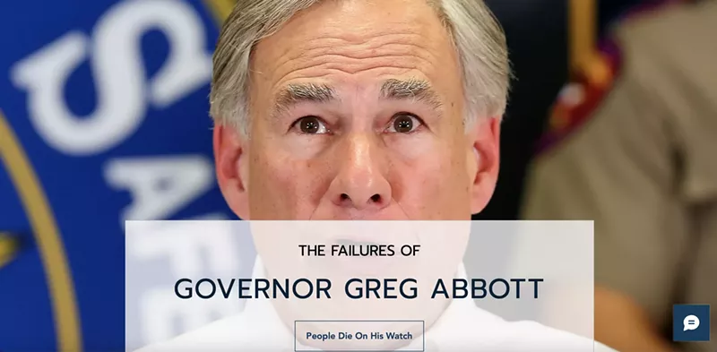 Image: This is the homepage for governorgregabbott.com, a parody campaign website created by comedy writer Toby Morton.