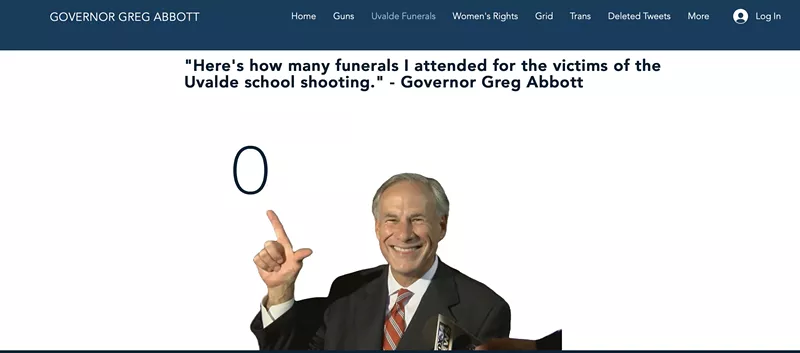 Image: What comedian Toby Morton calls his GOP Sycophant Websites often include fake quotes and social media posts by right-wing politicians like Gov. Greg Abbott.