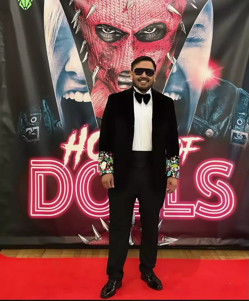 Image: Fort Worth filmmaker Juan Salas at the premiere of his first horror film, House of Dolls.