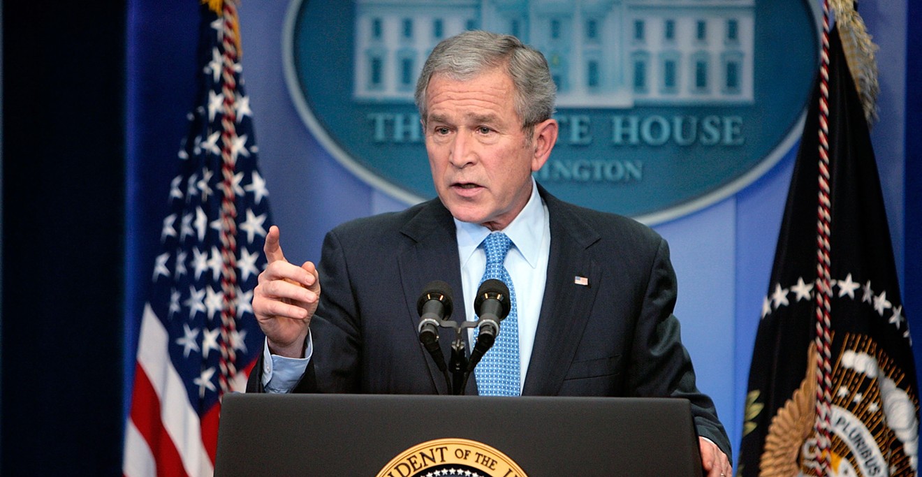 Former Pres. George w. Bush answering questions during a 2007 press conference.