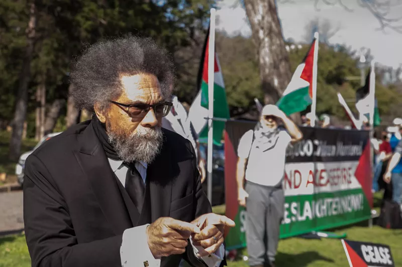 Image: Cornel West at a pro-Palestine rally in Dallas.