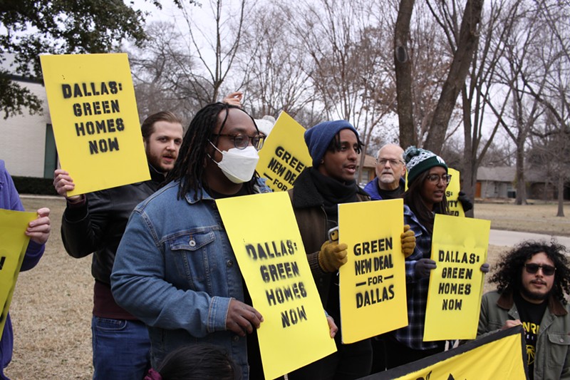 Members of the group Sunrise Movement Dallas rallied on Jan. 21 to advocate for more money for housing in the city's 2024 bond package.