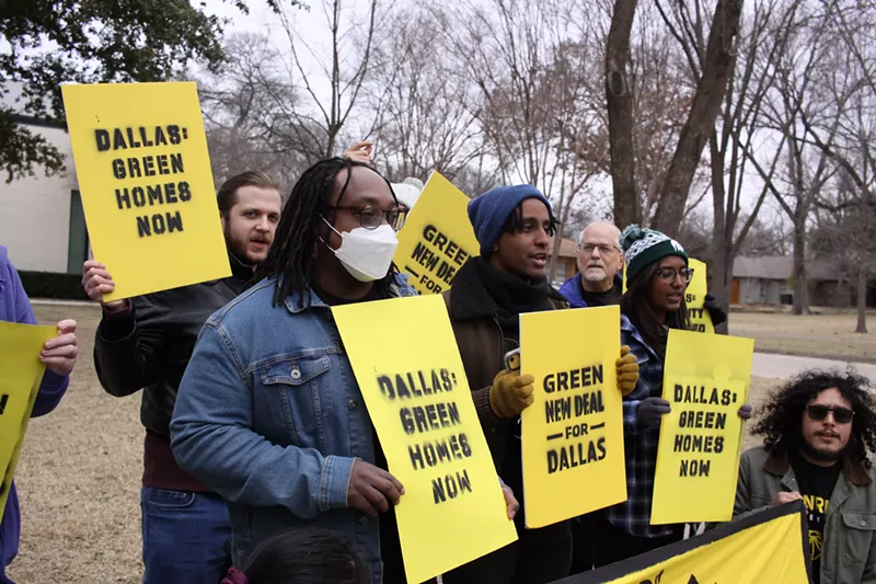 Image: Members of the group Sunrise Movement Dallas rallied on Jan. 21 to advocate for more money for housing in the city's 2024 bond package.