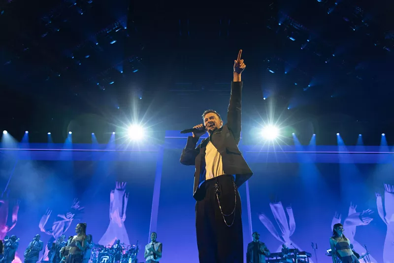 Image: Justin Timberlake performs onstage during his "The Forget Tomorrow" world tour at Rogers Arena on April 29, 2024 in Vancouver, British Columbia