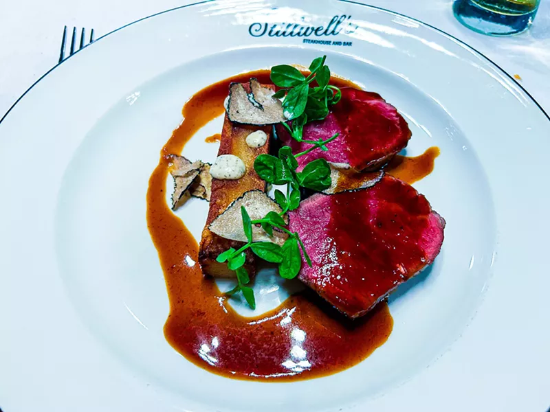Image: stillwells 28-day dry-aged HWD akaushi strip steaks.