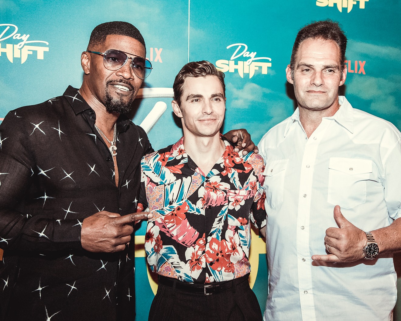 Jamie Foxx, Dave Franco and director J.J. Perry talked vampires at the Dallas premiere of Day Shift.