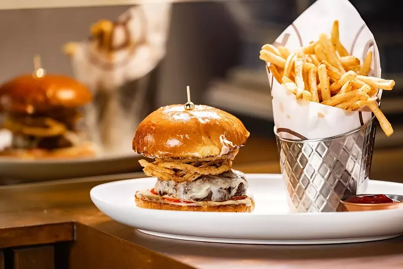 Image: burger at the ramble room