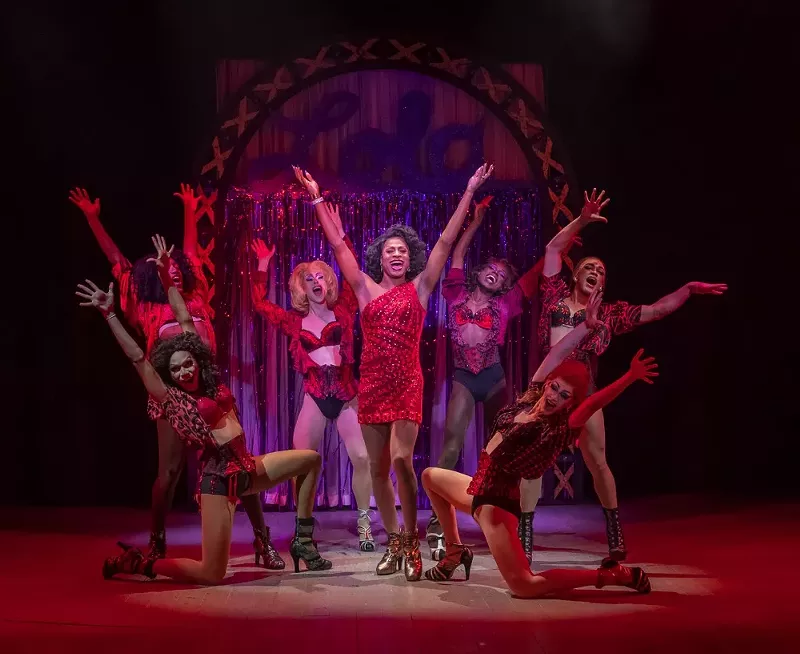 Image: Lee Walter gives a mesmerizing performance as Lola in the Uptown Players production of Kinky Boots, by Harvey Fierstein and Cyndi Lauper.