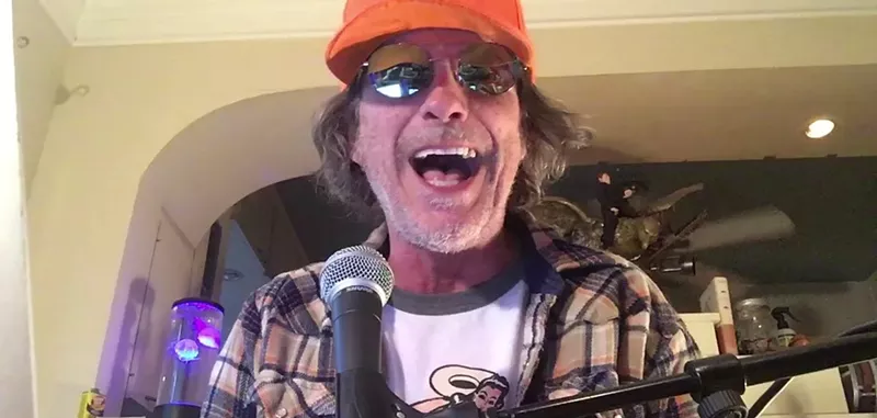 Image: Johnny Hardwick broadcasts on YouTube from his home in Austin as Rusty Shackleford (aka Dale Gribble).