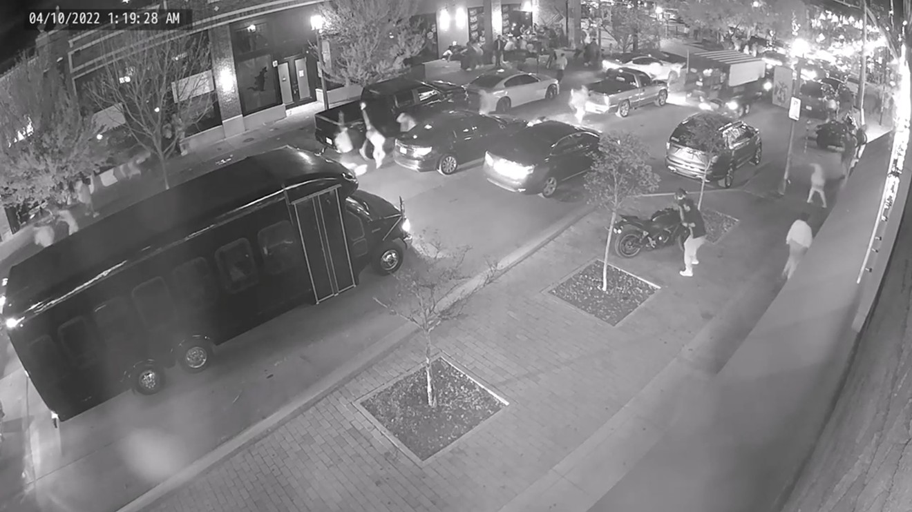 Surveillance footage published by the Dallas Police Department shows several people firing weapons in Deep Ellum on April 10.