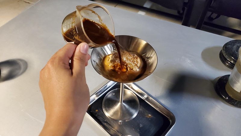 The affogato at Khroma Coffee is served in a metal martini glass.