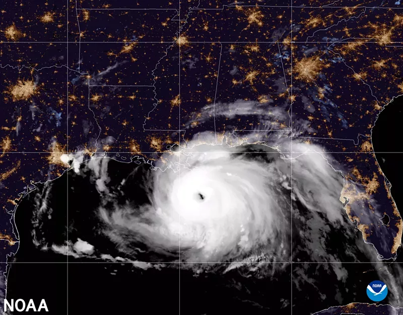 Image: A visible satellite image of Hurricane Ida approaching land in the Gulf of Mexico taken by NOAA's GOES-16 (GOES East) satellite at 4:10 am (EDT) on August 29, 2021.
