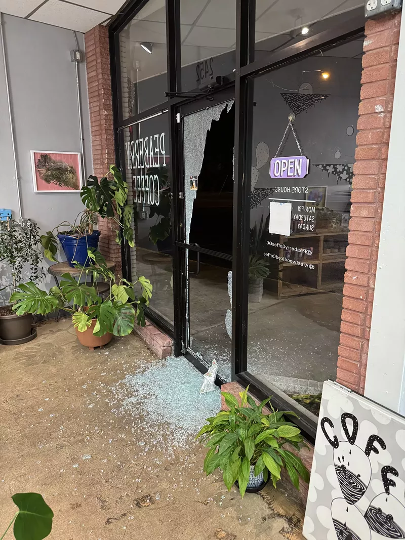 Image: The door of Peaberry Coffee was broken early Sunday morning by a burglar who looked to be "professional."