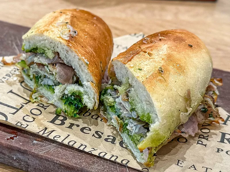 Image: Always on the lookout for a good porchetta sandwich, we sampled the version offered at Eataly at NorthPark Center.