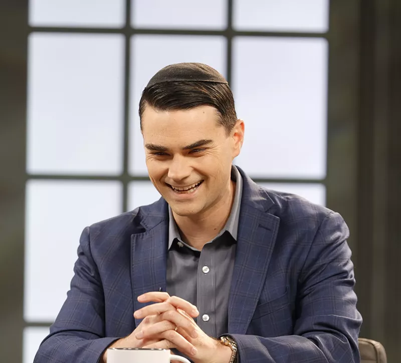 Image: The always smug Ben Shapiro thinks his one joke is hilarious.