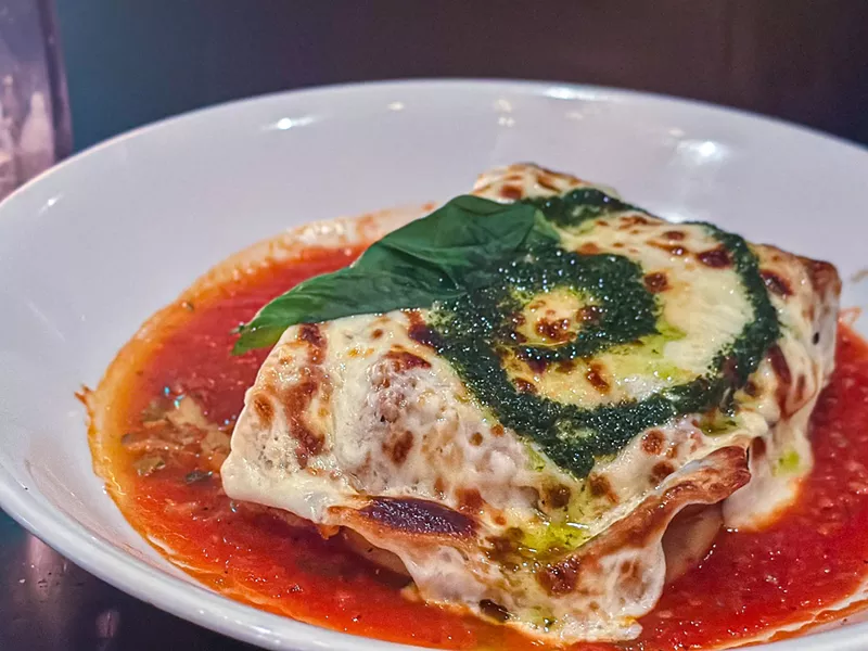 Image: Green chili lasagna at Renny's