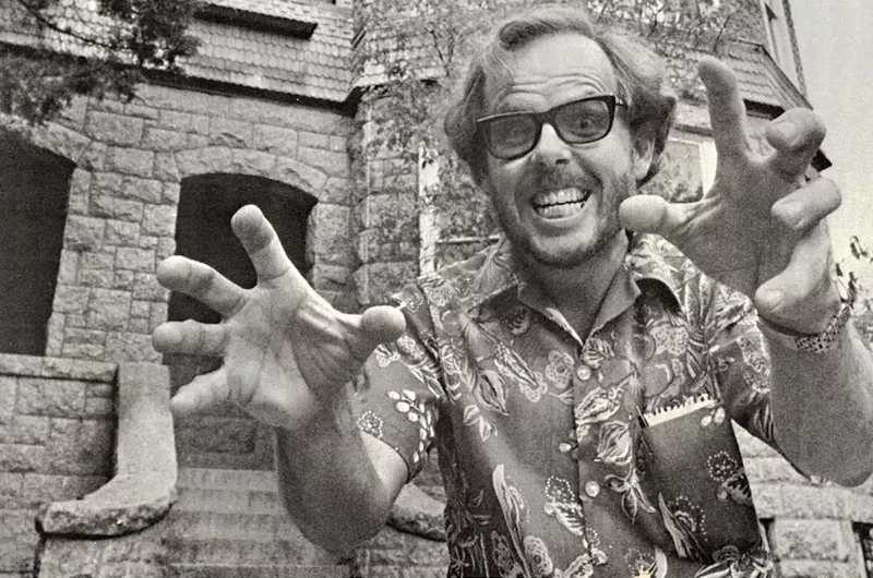 Image: Artist, writer and director Robert Burns scares the camera on the set of his 1982 horror film Mongrel.
