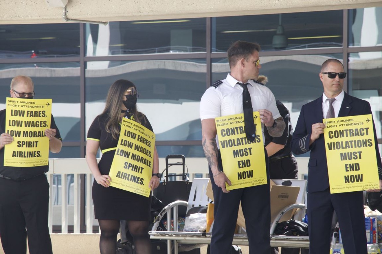 On Thursday, some 20 Spirit Airlines employees protested at DFW Airport.