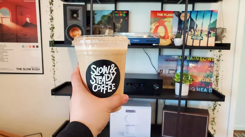 Image: Slow and Steady offers single-origin coffee and vinyl tunes.