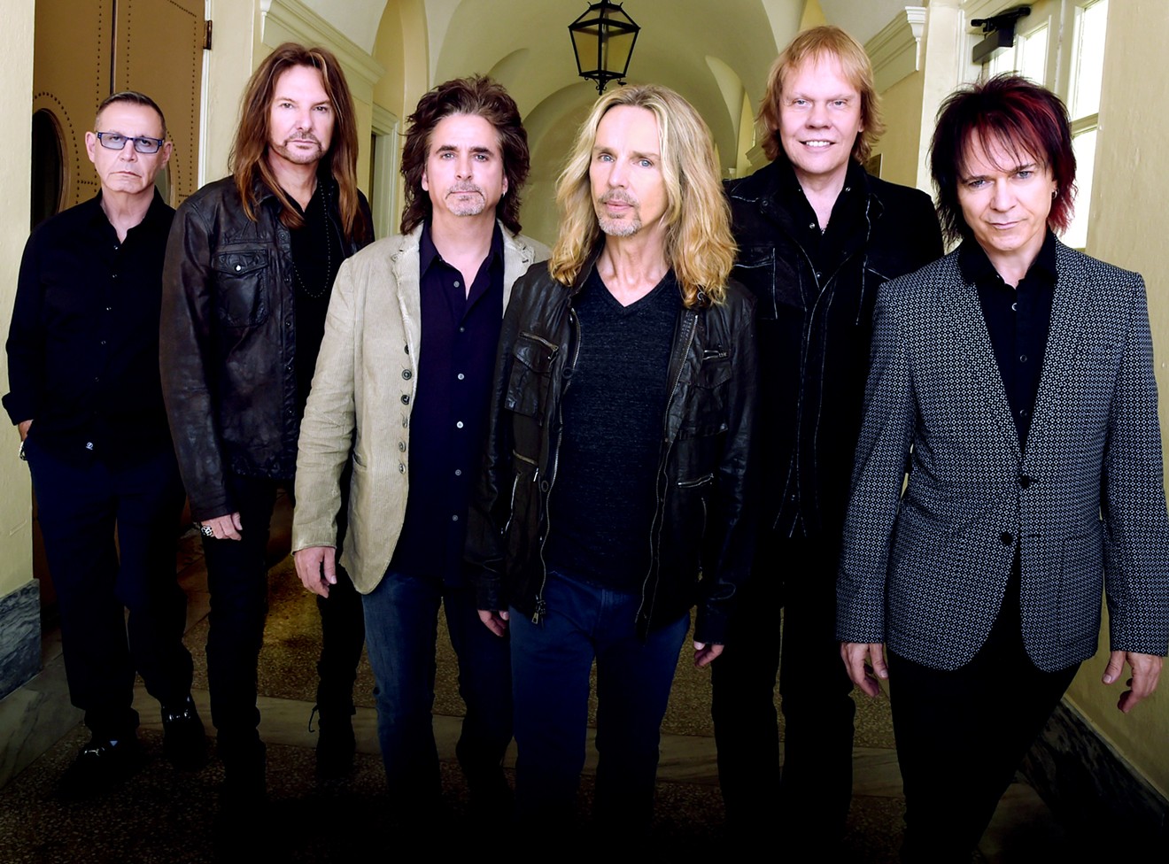 Styx returns to DFW on Saturday — from left: Chuck Panozzo, Ricky Phillips, Todd Sucherman, Tommy Shaw, James “JY” Young, Lawrence Gowan.