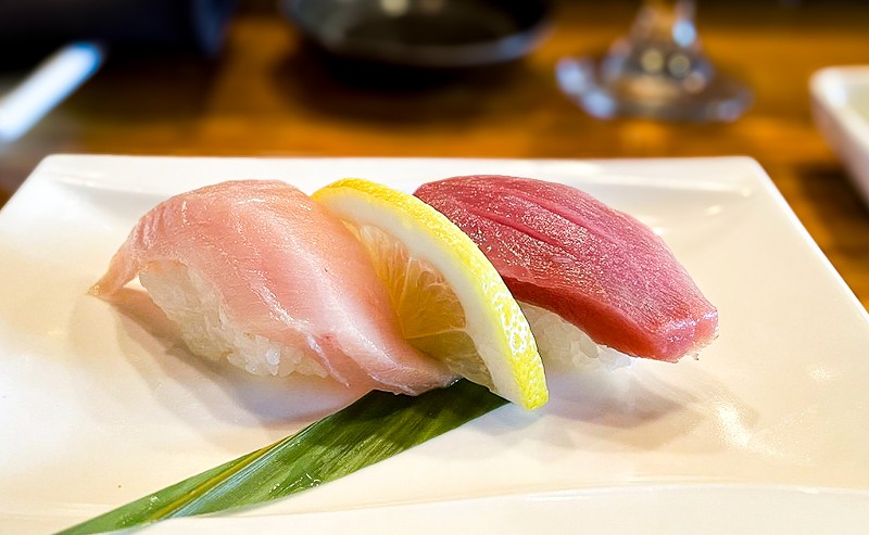 That's some big nigiri, though Maji Sushi called this bluefin tuna and hamachi 'sushi.'