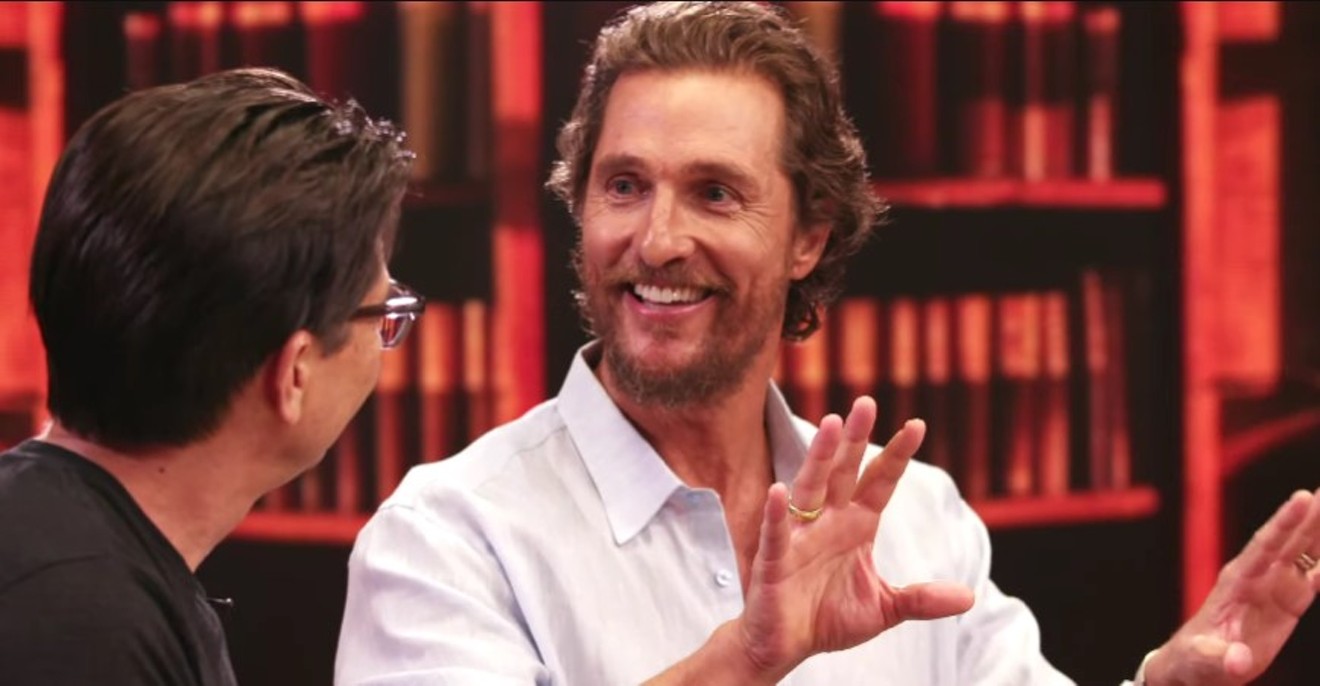 Matthew McConaughey, right, chats with motivational speaker Dean Graziosi during The Art of Livin'.