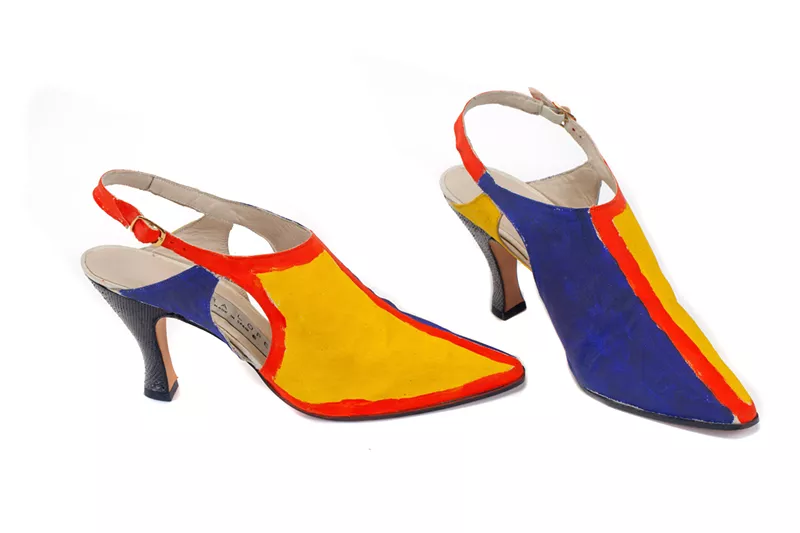Image: Canvas & Silk at the Meadows Museum includes Manuel Piña (Spanish, 1944–1994) [designer], Alex Serna [painter]; Zapatos (Shoes), 1991. Leather and paint. Museo del Traje, Madrid.