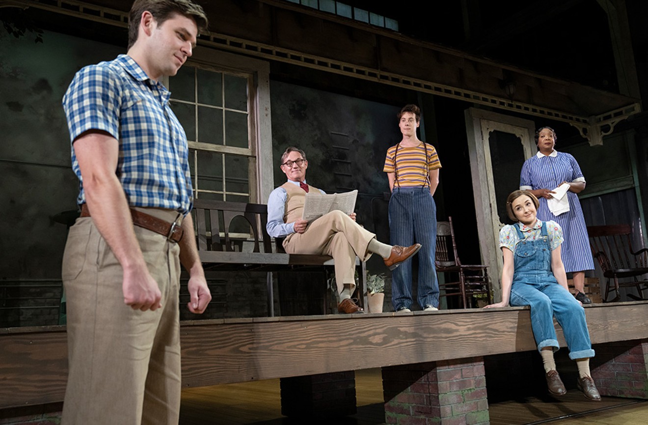 Get your Aaron Sorkin fix at Bass Performance Hall. From left: Justin Mark (“Jem Finch”), Richard Thomas (“Atticus Finch”), Steven Lee Johnson (“Dill Harris”), Maeve Moynihan (“Scout Finch”) and Jacqueline Williams (“Calpurnia”).