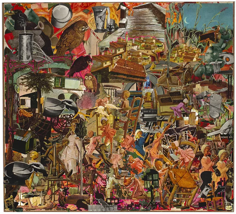 Image: See Lance Letscher's "Owl" (2022), collage on board, at Conduit Gallery.