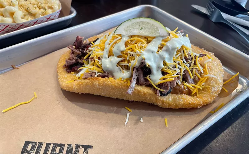 Image: The Brisket Topped Navajo Fry Bread at Burnt BBQ &amp; Tacos Is Superb
