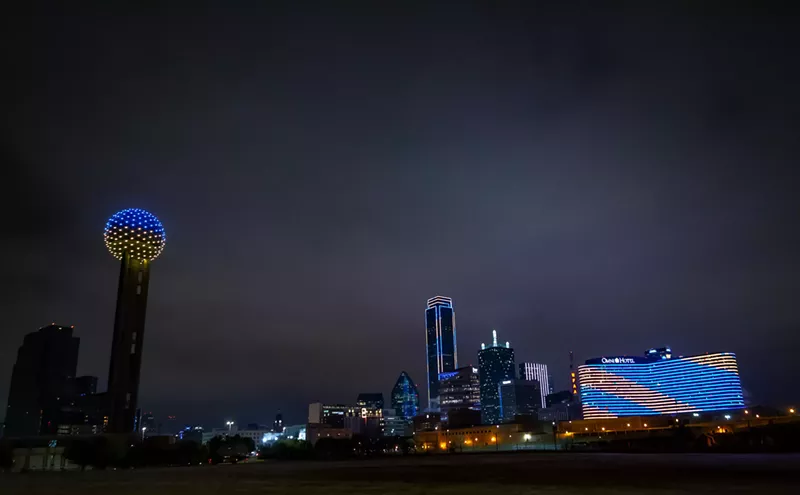 Image: The Dallas Skyline Lights Up to Support Ukraine After Russian Invasion